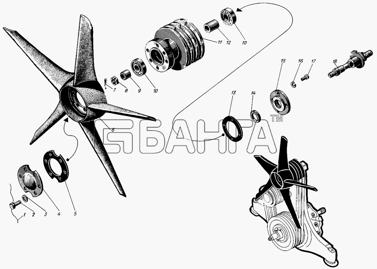 Барнаултрансмаш Дизели Д6С1 Схема Шкив и крыльчатка вентилятора-88