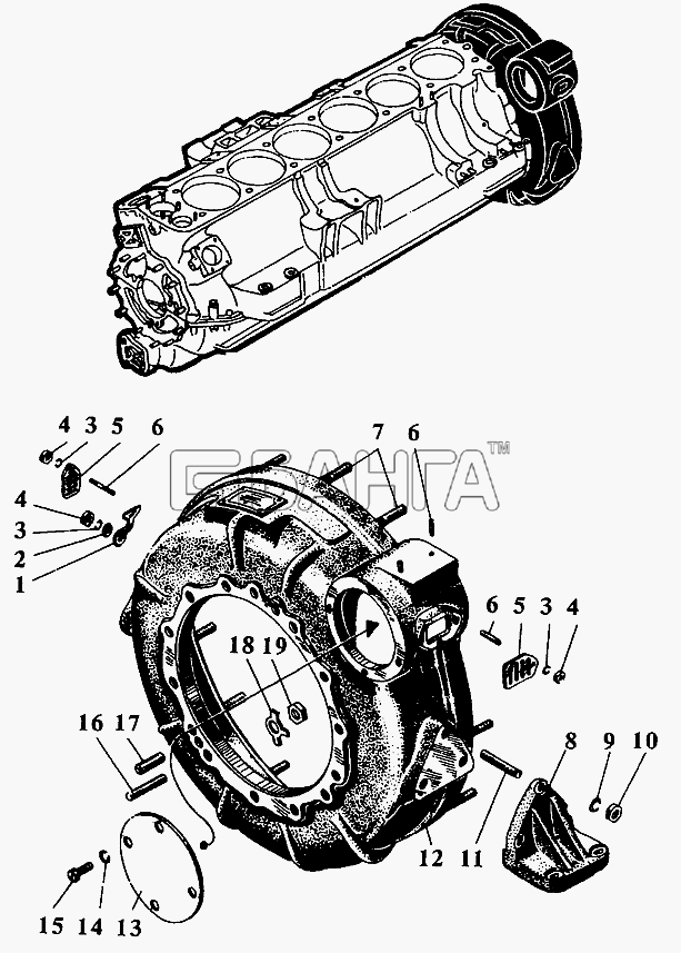 Барнаултрансмаш Дизели Д6С2 Схема Кожух маховика-9 banga.ua