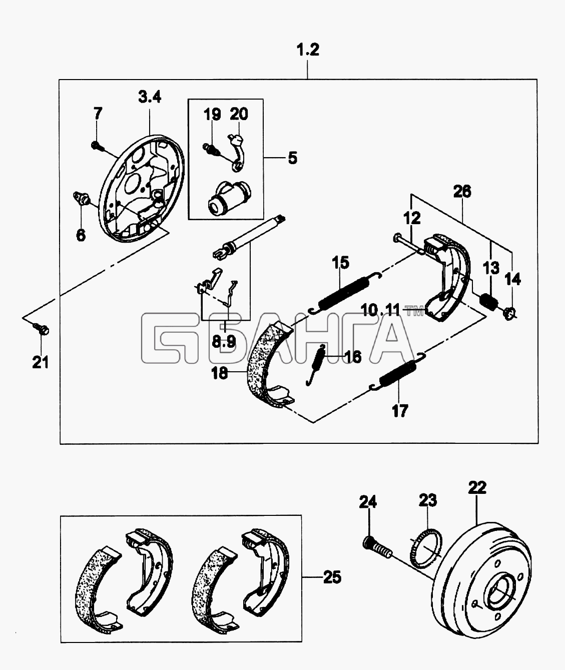 Daewoo Matiz Схема Механизм тормозной заднего колеса-161 banga.ua