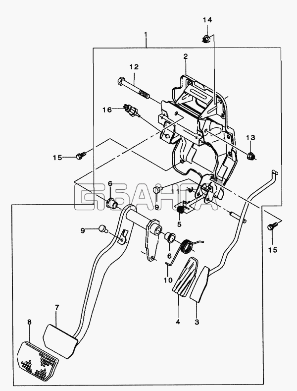 Daewoo Matiz Схема Подвеска педалей (автоматическая КПП)-166 banga.ua