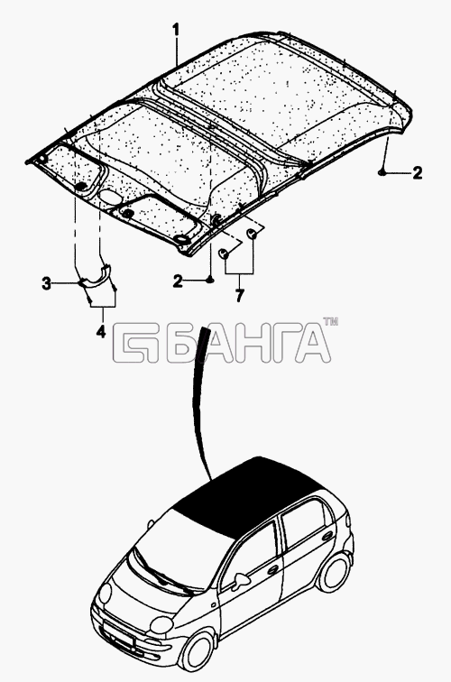 Daewoo Matiz Схема Обивка потолка-32 banga.ua