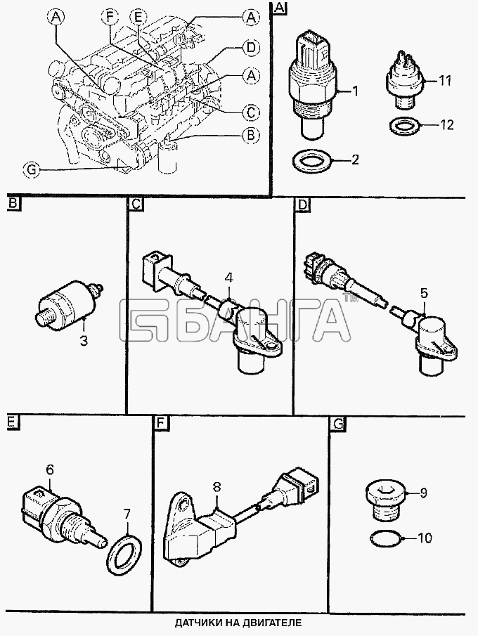 DAF 95XF Схема Датчики на двигателе-85 banga.ua