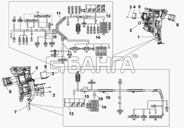 DongFeng DFL-3251A Схема Схема пучков проводов в кабине-367 banga.ua