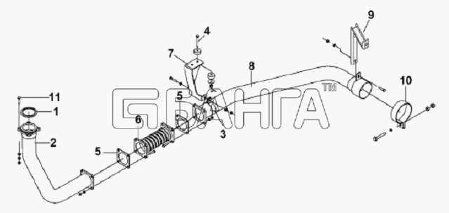 DongFeng L3251A3 (вар.) Схема Muffler Intake Pipe Subassembly-105