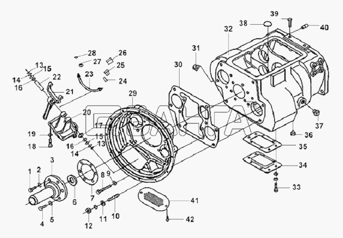 DongFeng L3251A3 (вар.) Схема Clutch Transmission Case Assembly-128