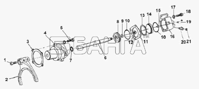 DongFeng L3251A3 (вар.) Схема Auxiliary Gearbox Cylinder Assembly-140