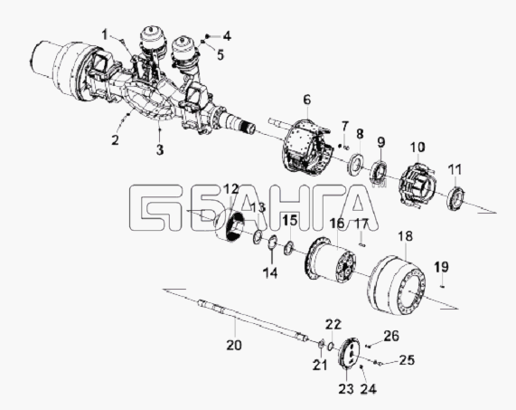 DongFeng L3251A3 (вар.) Схема Rear Axle Installation Subassembly-187