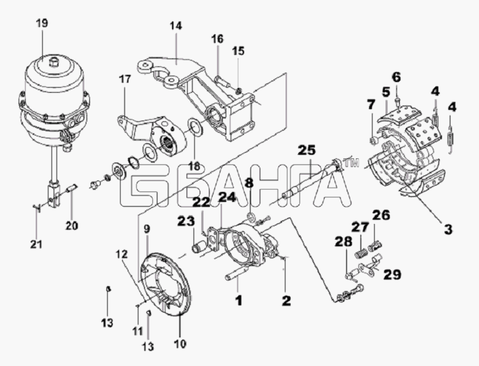 DongFeng L3251A3 (вар.) Схема Middle Left Brake Subassembly-196