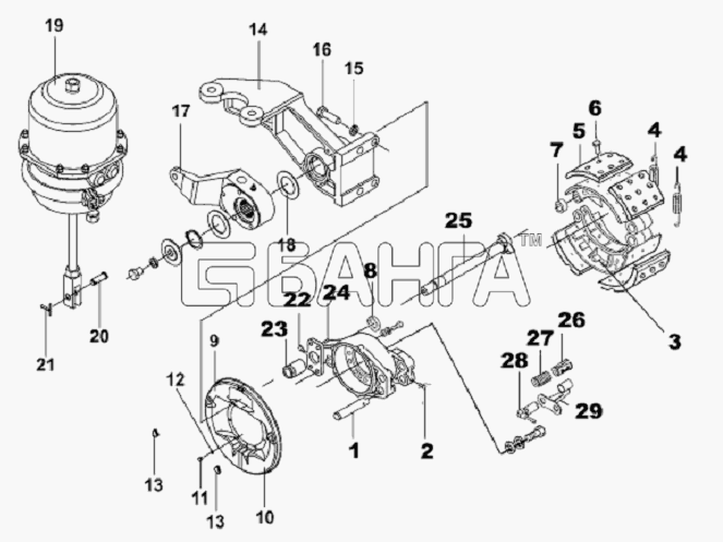DongFeng L3251A3 (вар.) Схема Middle Right Brake Subassembly-197