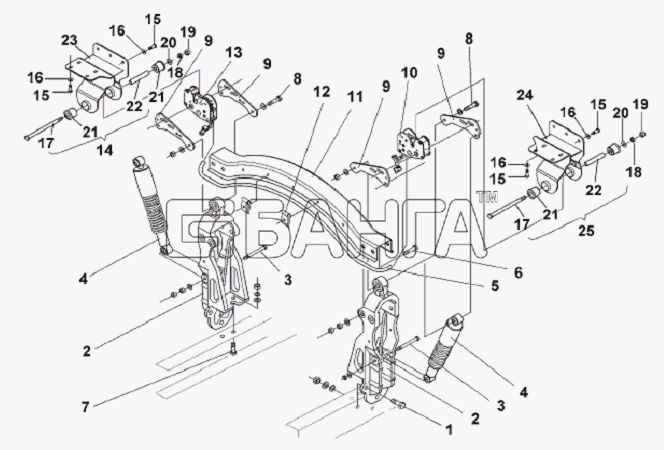 DongFeng L3251A3 (вар.) Схема Cab Rear Suspension Subassembly -T1
