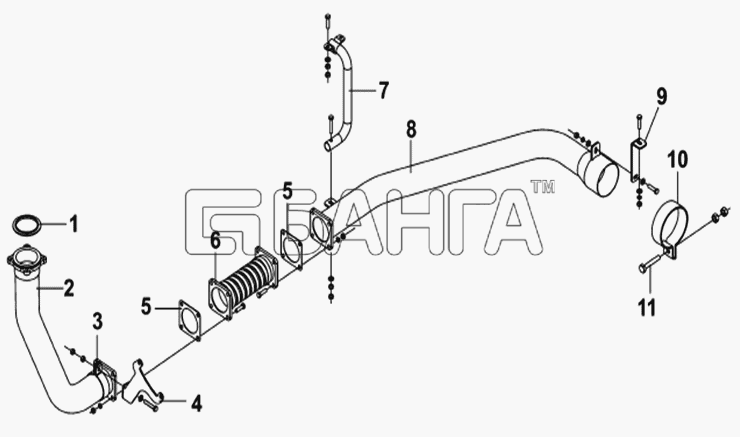 DongFeng DFL-4181A Схема Впускная труба глушителя-184 banga.ua