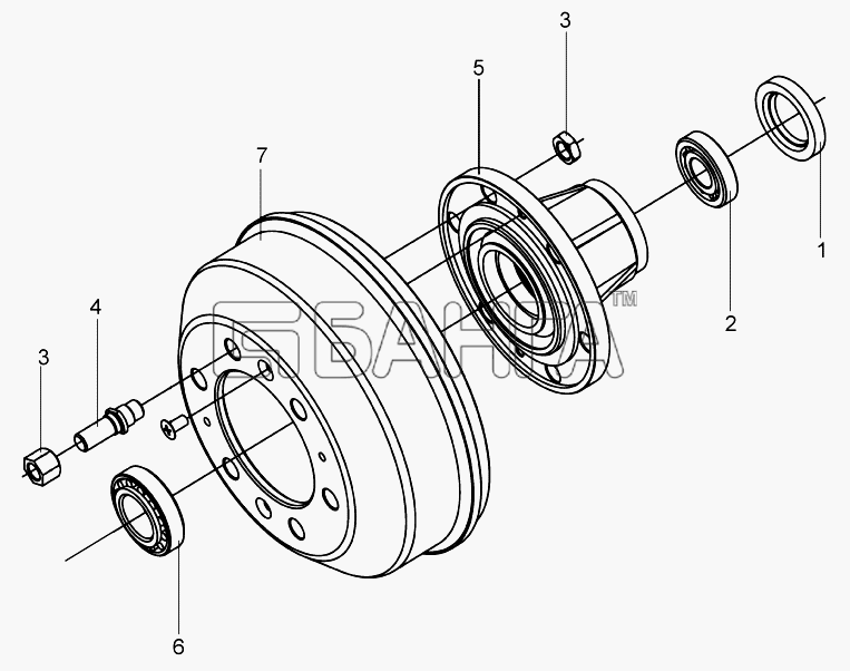 DongFeng EQ-1074 Схема Ступица переднего колеса и тормозной banga.ua