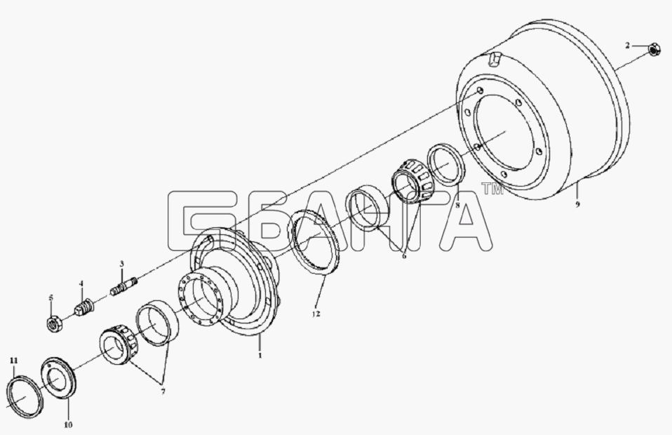 FAW CA-1083 Схема Обод передних колес и тормозной барабан-125 banga.ua
