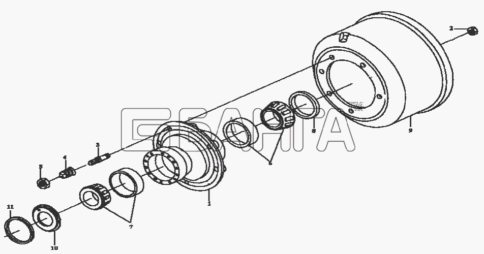 FAW CA-1083 Схема Обод задних колес и тормозной барабан-126 banga.ua