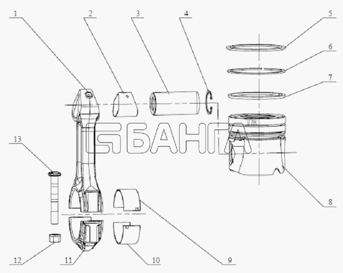 FAW CA-1083 Схема Поршень и шатун-63 banga.ua