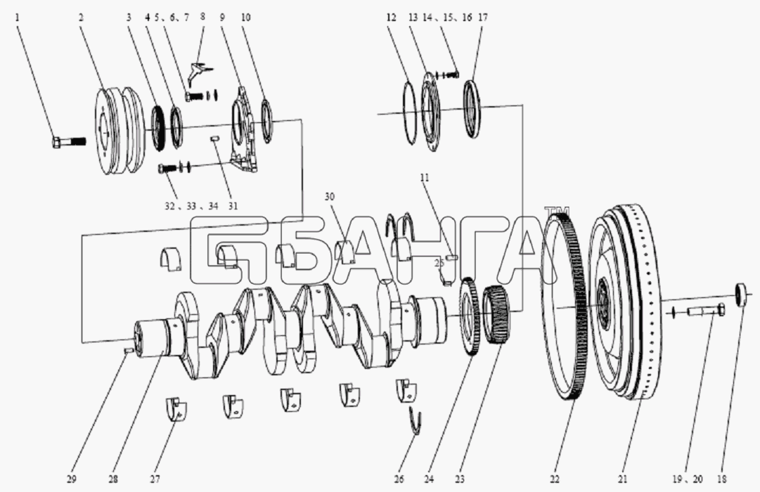 FAW CA-1083 Схема Коленвал и маховик-64 banga.ua