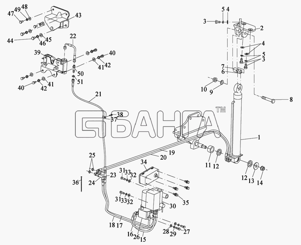 FAW CA-3252 Схема Гидравлическое устройство опрокидывания banga.ua