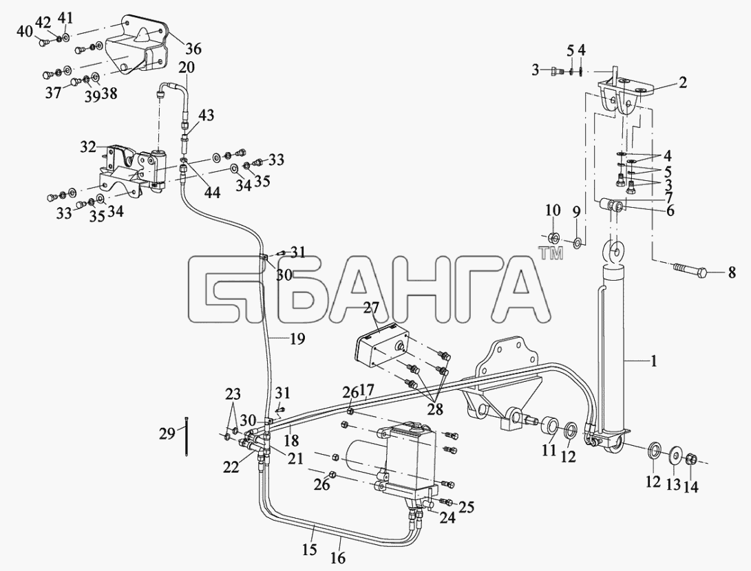 FAW CA-3252 Схема Гидравлическое устройство опрокидывания banga.ua