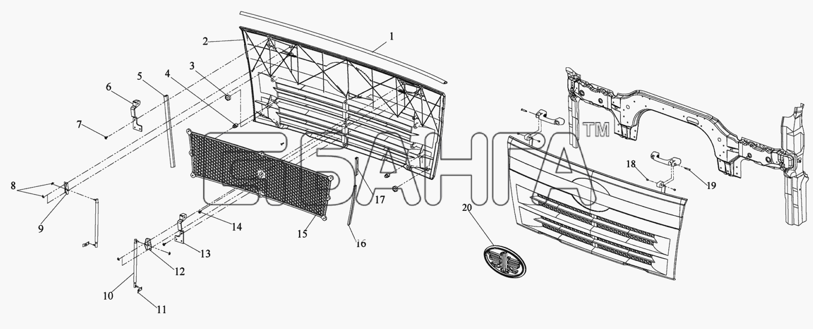 FAW CA-3252 Схема Передняя наружная панель-167 banga.ua