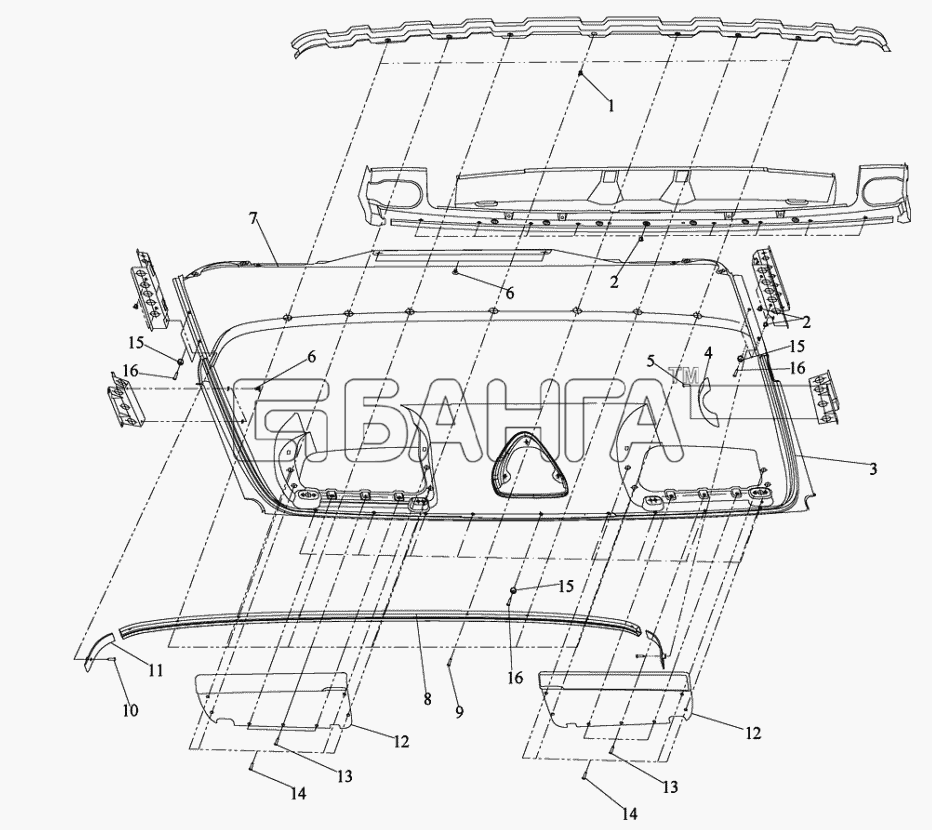 FAW CA-3252 Схема Внутренняя облицовка крыши-176 banga.ua