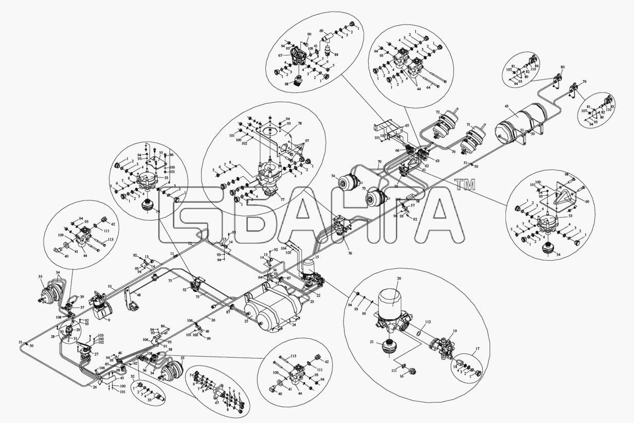 FAW CA-3252 Схема Схема тормозной системы тягача-107 banga.ua