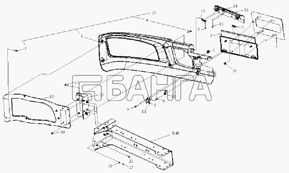 FAW CA-3252 (P2K2T1A) Схема Передний бампер-123 banga.ua