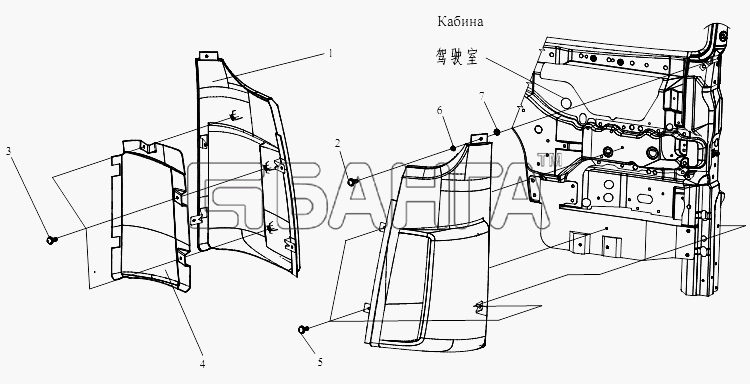 FAW CA-3252 (P2K2T1A) Схема Передняя боковая внешняя панель-138