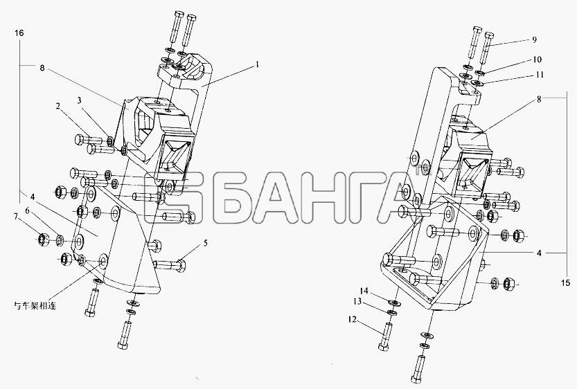 FAW CA-3252 (P2K2T1A) Схема Присоединение с рамой-6 banga.ua