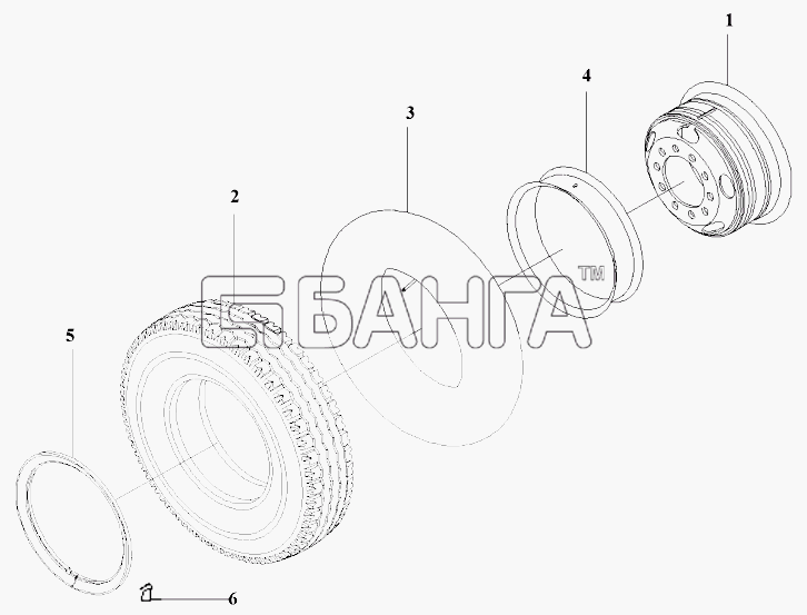 FAW CA-3252 (P2K2T1A) Схема Колеса и шины-86 banga.ua
