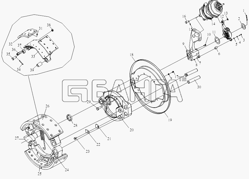 FAW CA-3252 (P2K2T1A) Схема Тормозные механизмы передних колес-95