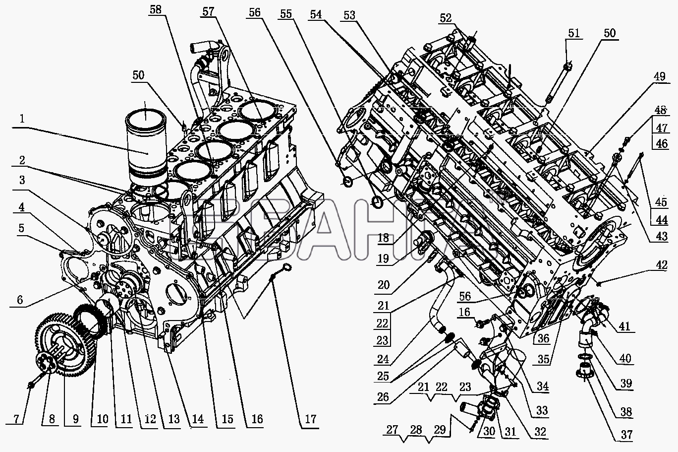 FAW Altay-3310 Схема M3000-1002000 Сборка блока цилиндров-47 banga.ua