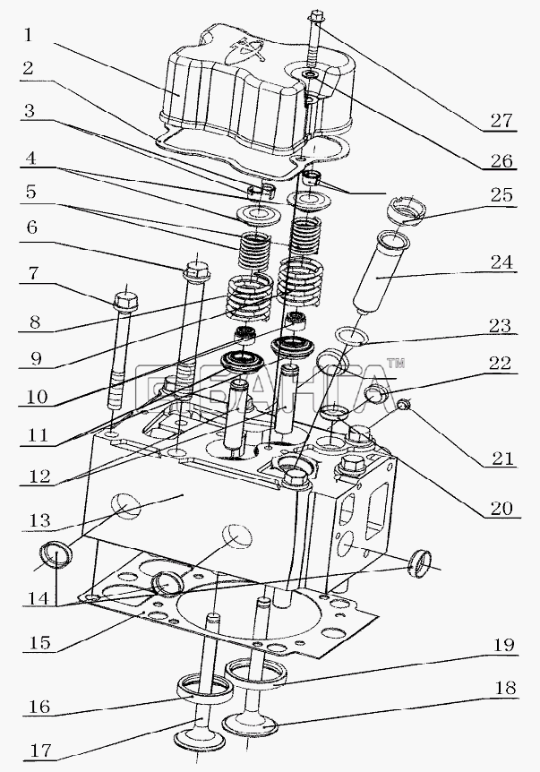 FAW Altay-3310 Схема М3000-100300А Сборка крышки цилиндра и чехла