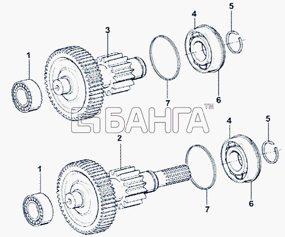 FAW Altay-3310 Схема Промежуточные валы вспомогательной коробки