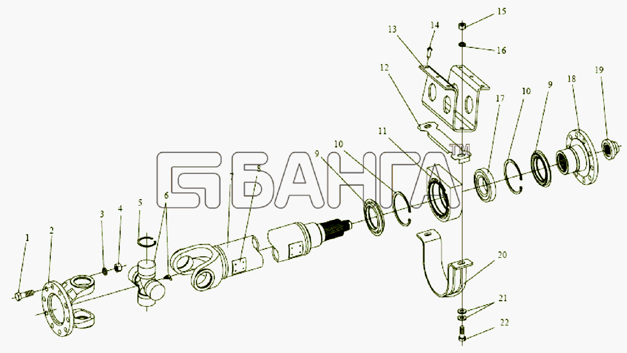 FAW Altay-3310 Схема Промежуточный вал средней оси-108 banga.ua