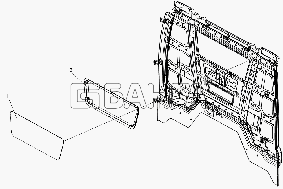 FAW CA-4180 (P66K22A) Схема Стекло заднего окна-218 banga.ua