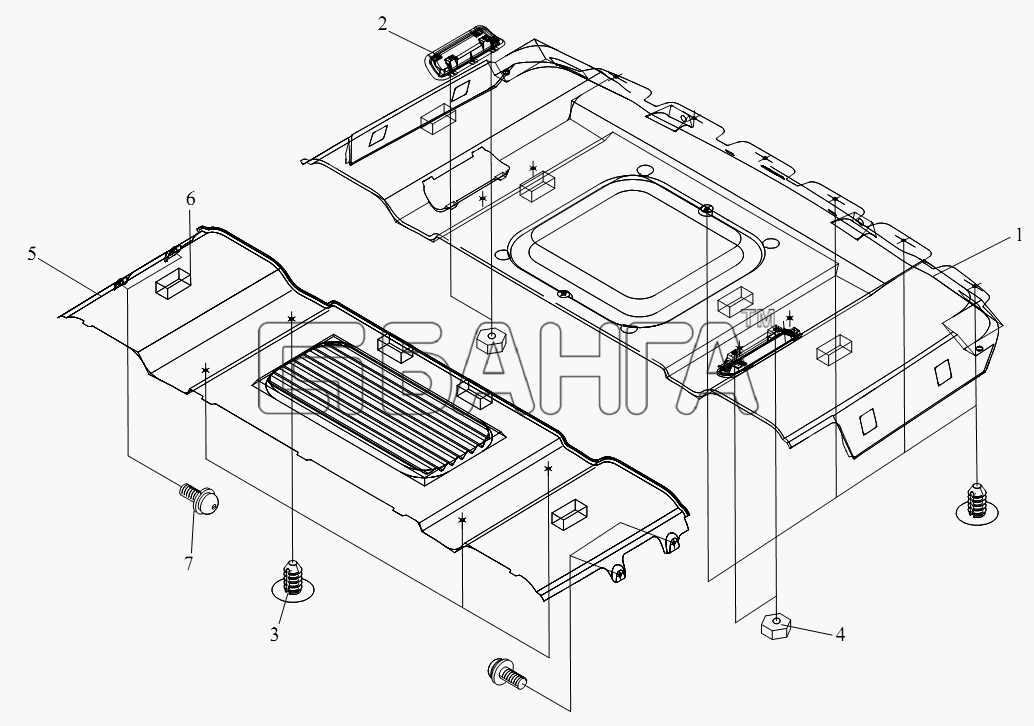 FAW CA-4180 (P66K22A) Схема Блок облицовки крыши (I плоская крыша)-226