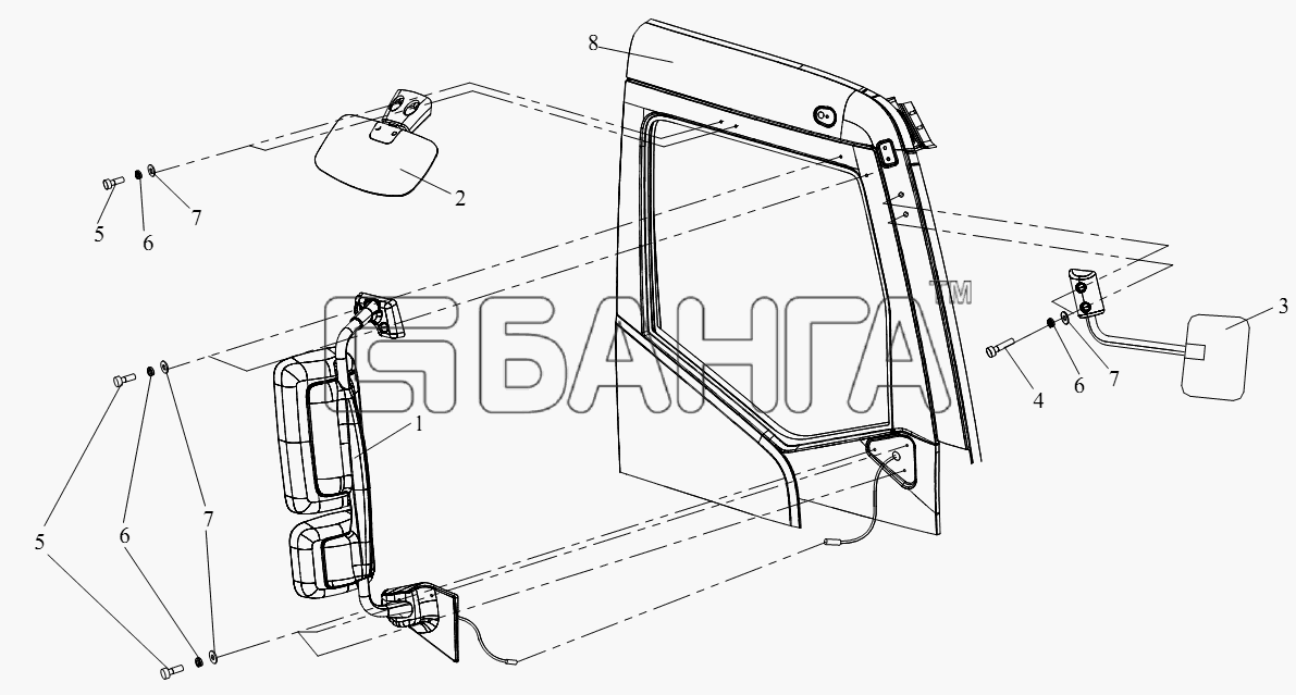 FAW CA-4180 (P66K22A) Схема Право-наружное зеркало заднего вида-269