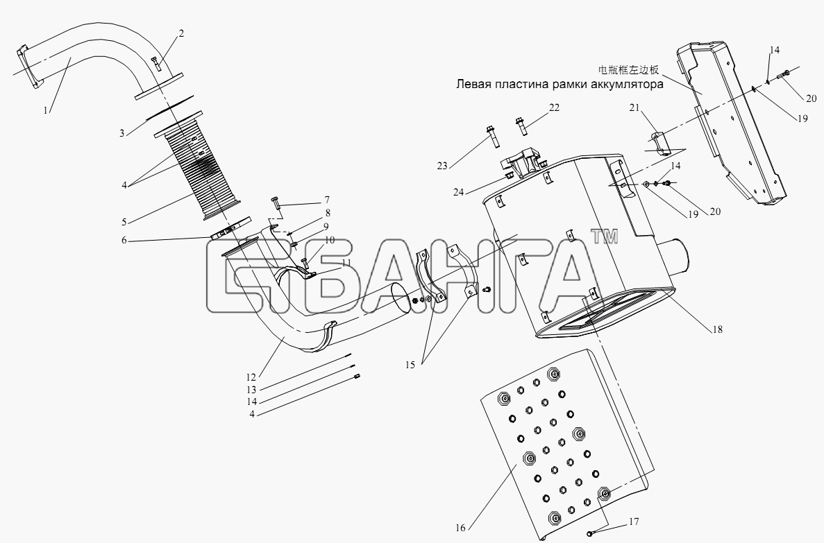 FAW CA-4180 (P66K22A) Схема Выпускная система-33 banga.ua