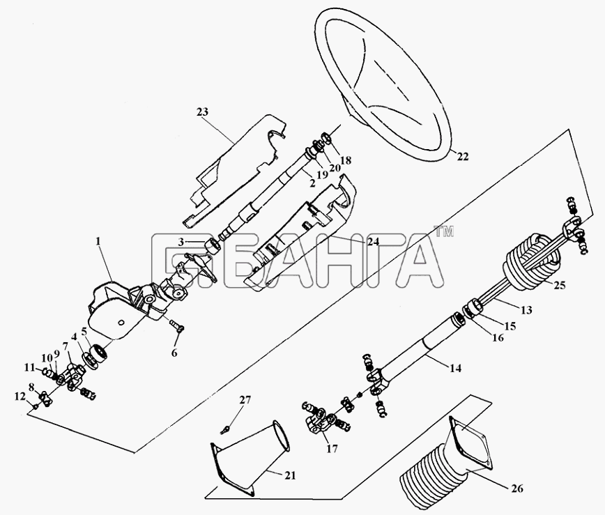 FAW CA-4180 (P66K22A) Схема Штурвал и поворотный привод-101 banga.ua
