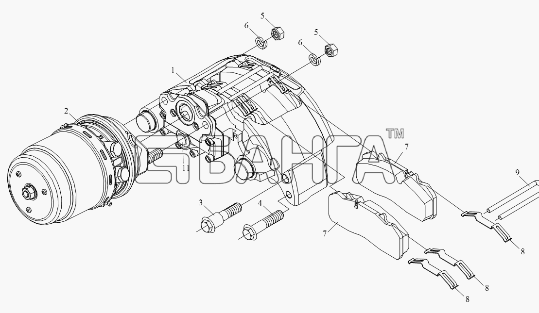 FAW CA-4180 (P66K22A) Схема Дисковый тормоз заднего колеса-105