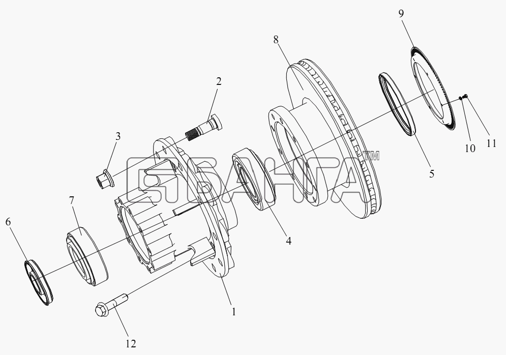 FAW CA-4180 (P66K2A) Схема Ступица заднего колеса и тормозной banga.ua
