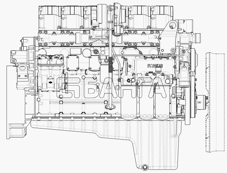 FAW CA-4250 (P66K22T1A1EX) Схема Двигатель (вид справа)-4 banga.ua
