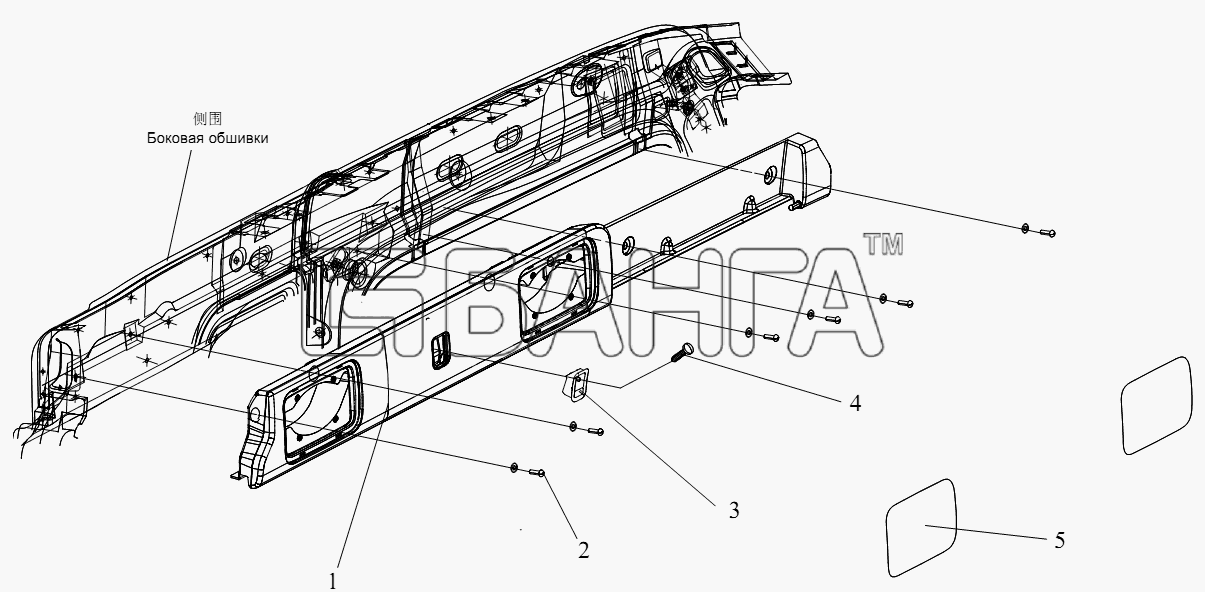 FAW CA-4250 (P66K22T1A1EX) Схема Блок облицовка крышки (II) (плоская