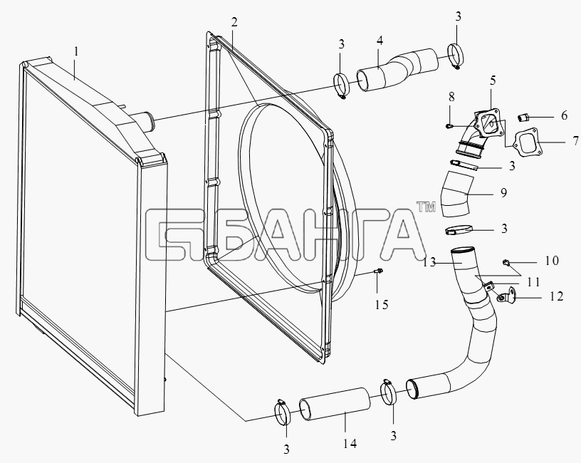 FAW CA-4250 (P66K22T1A1EX) Схема Радиатор трубопровод защитный кожух