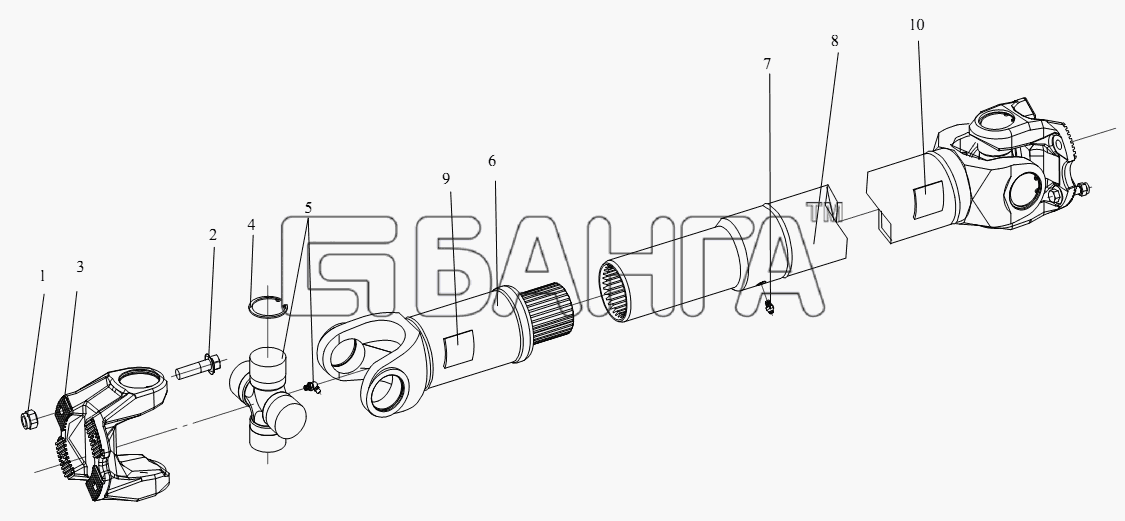 FAW CA-4250 (P66K22T1A1EX) Схема Трансмиссия среднего моста (коробка