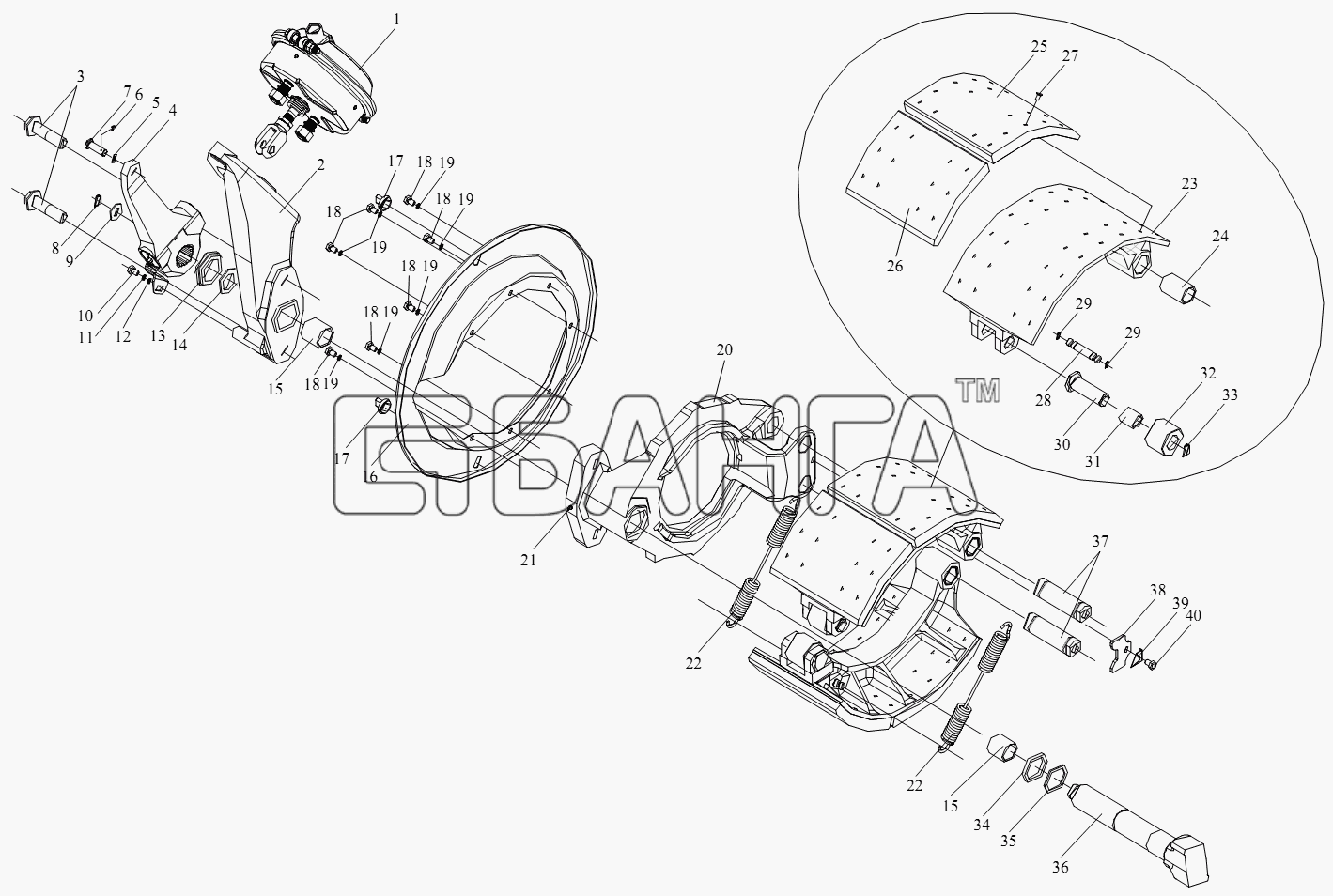 FAW CA-4250 (P66K22T1A1EX) Схема Тормоз переднего колеса-111 banga.ua