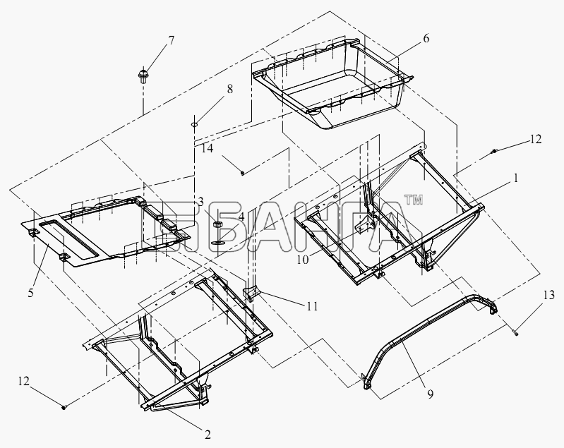 FAW CA-4250 (P66K2T1A1EX) Схема Блок нижнего спального места (I)-100