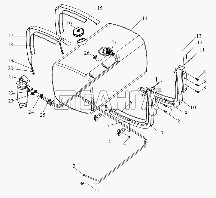 FAW CA-4250 (P66K2T1A1EX) Схема Топливный бак и топливная