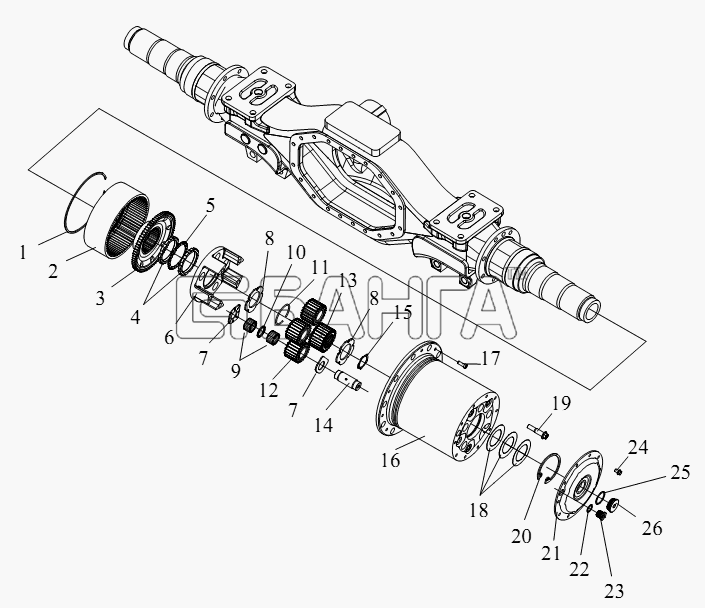 FAW CA-4250 (P66K2T1A1EX) Схема Бортовой редуктор-177 banga.ua