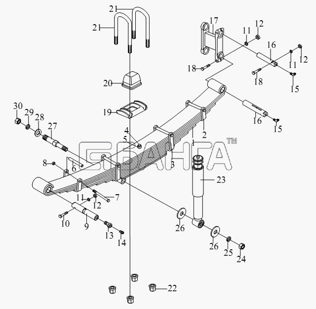 FAW CA-4250 (P66K2T1A1EX) Схема Система передней подвески-186 banga.ua